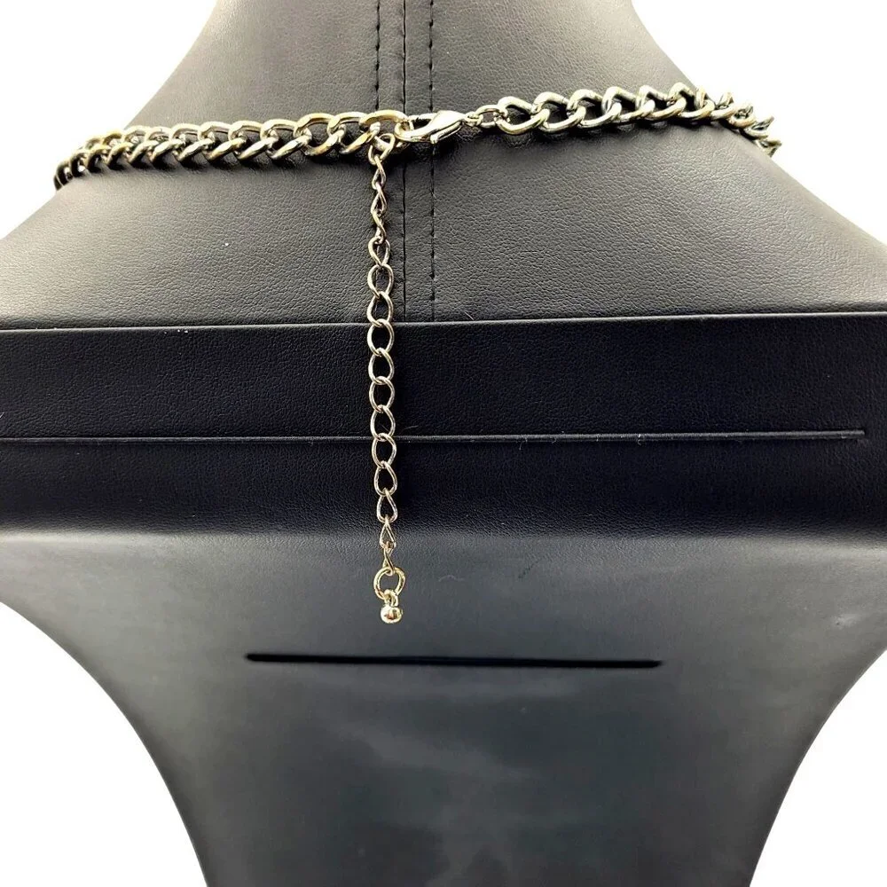 Vintage Silver & Gold-Tone Beaded Statement Necklace Chain Adjustable Closure - Picture 5 of 5